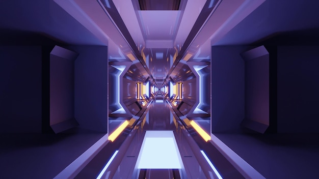 Illuminated corridor on 3d illustration in 4K UHD quality