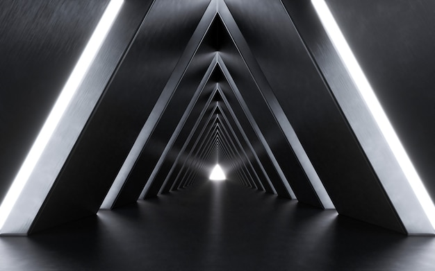 Illuminated corridor interior. 3D rendering