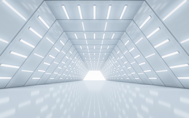 Photo illuminated corridor interior design. 3d rendering.