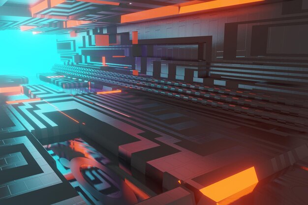 illuminated corridor interior design. abstract futuristic tunnel with light background. 3d rendering