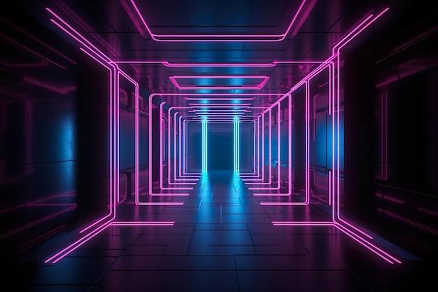 Illuminated corridor interior design Abstract interior sci fi corridors Generative Ai