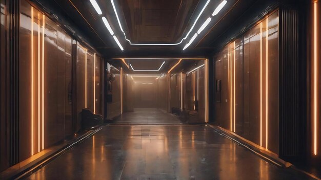 Illuminated corridor interior design abstract interior sci fi corridors generative ai