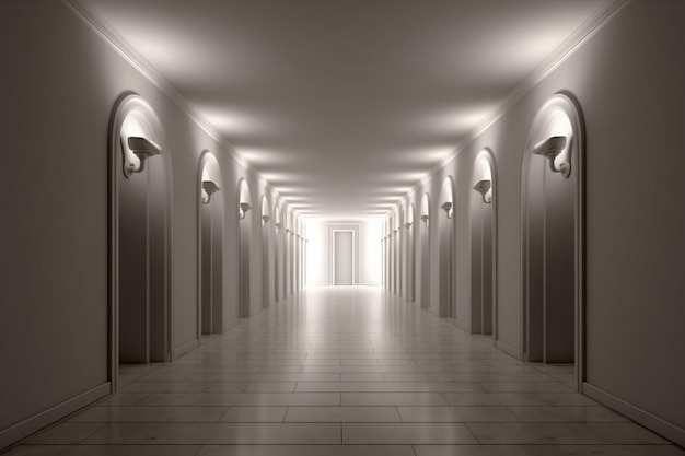 Illuminated corridor interior design Empty Room Interior Background creative ai