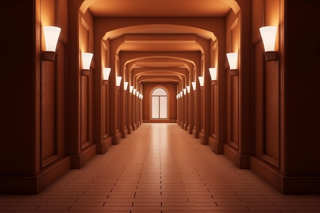 Illuminated corridor interior design Empty Room Interior Background creative ai