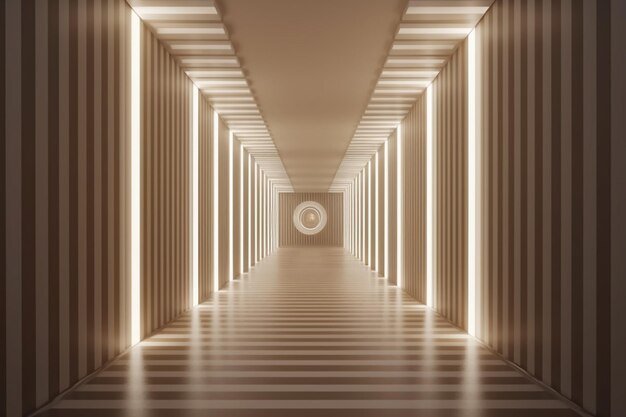 Photo illuminated corridor interior design empty room interior background creative ai