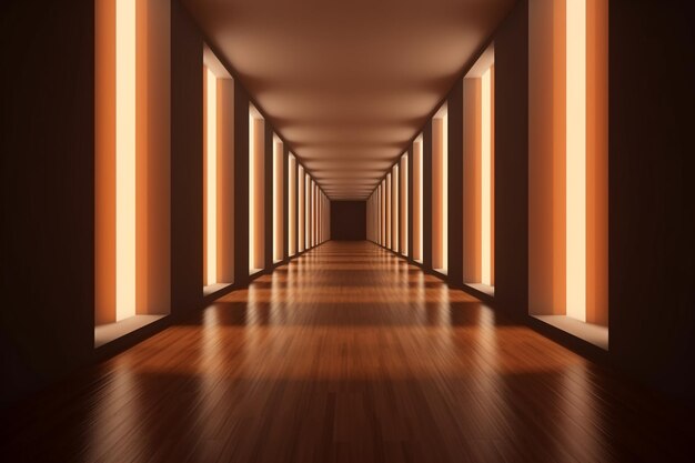 Illuminated corridor interior design empty room interior background creative ai