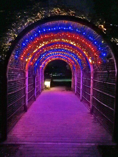 Illuminated corridor at night