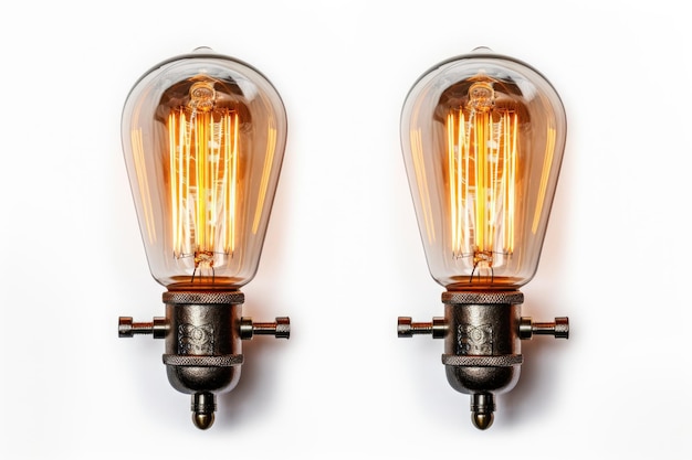 Photo illuminated duo light bulbs perched atop wall on a clear png or white background