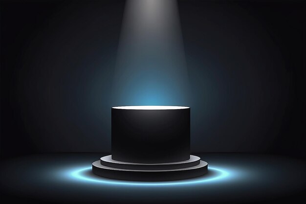 Photo illuminated empty pedestal in the dark vector template