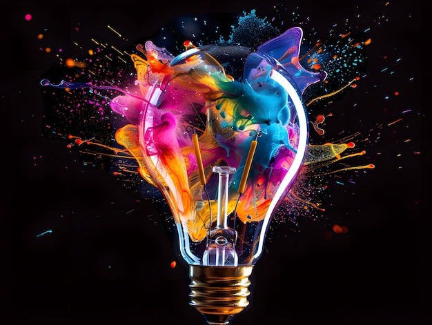 Illuminated Explosion A Burst of Colorful Creativity from a Light Bulb