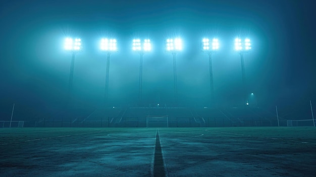 Foto lo stadio di calcio illuminato aspetta i tifosi per una partita serale sotto luci brillanti