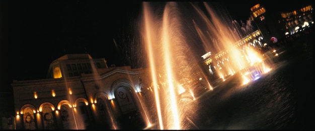 illuminated fountain at night