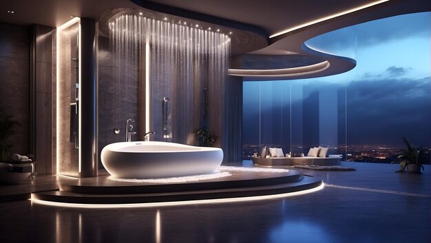 illuminated futuristic bathroom interior