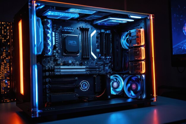 Illuminated gaming PC in neon colors