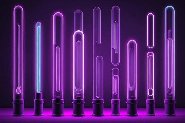 Photo illuminated glowing neon tubes on colored background