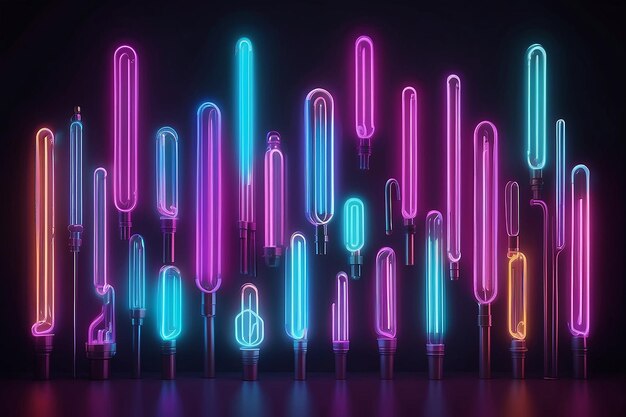 Photo illuminated glowing neon tubes on colored background