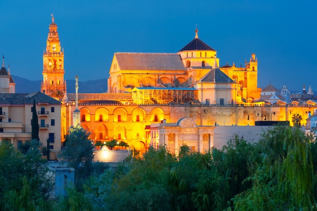 Illuminated great mosque mezquita, cordoba, spain