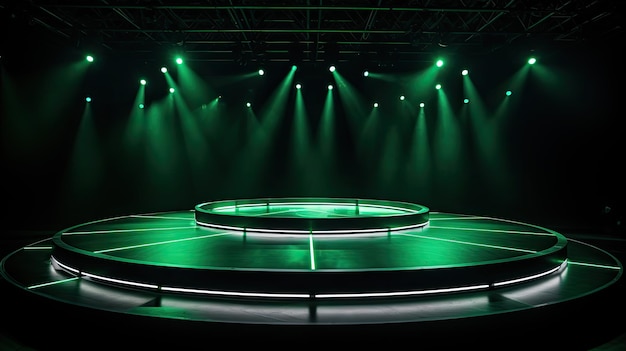 illuminated green light circle stage podium spotlight
