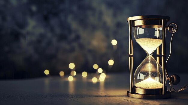 Illuminated hourglass on dark background time slip