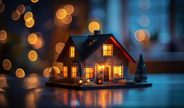 Illuminated house on table