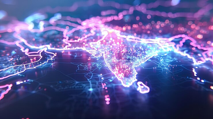 Illuminated India Map Indian Independence Day Digital Technology and Innovation Futuristic India Background India39s Growth and Progress Vibrant and Modern India Image