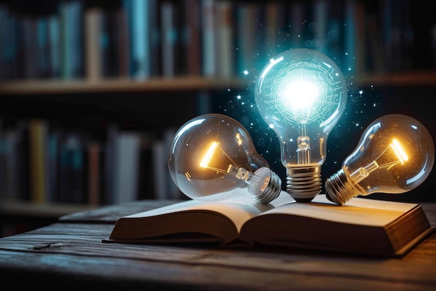 Illuminated knowledge Light bulbs and books symbolize reading and innovation