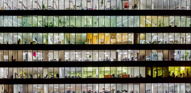 Illuminated large Office building windows at night