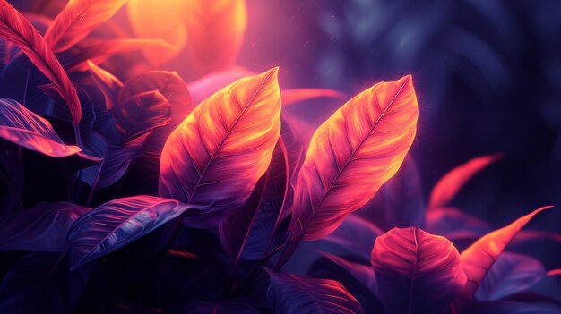 Illuminated leaves with a glowing effect digital art illustration