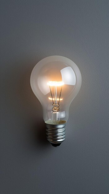 Illuminated Light Bulb on Gray Wall