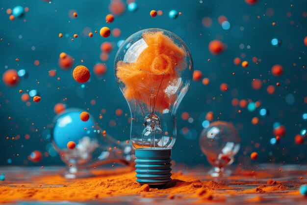 Illuminated Light Bulb With Orange Substance Generative AI