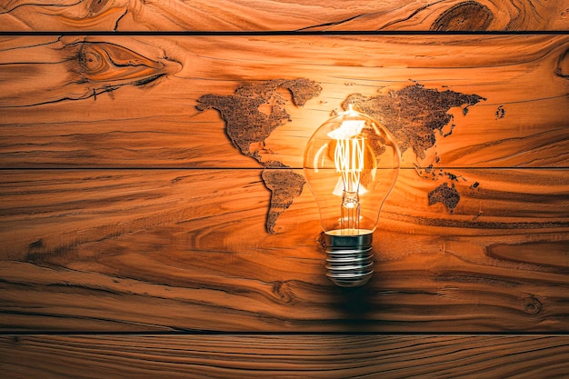 Illuminated Light Bulb with World Map ShadowxA