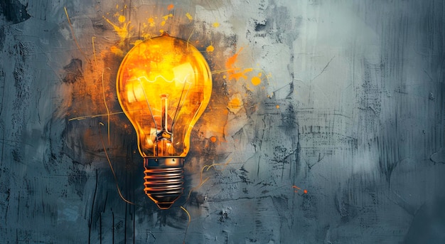 Illuminated lightbulb against a textured grey background symbolizing a bright idea Generative AI Generative AI