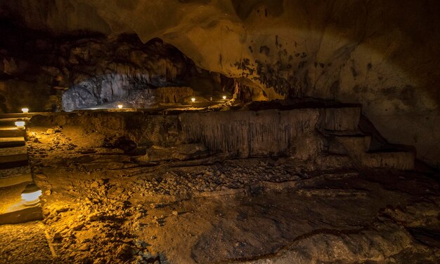 Illuminated lighting equipment in cave