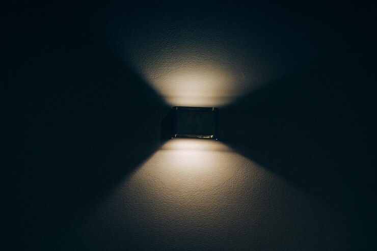Photo illuminated lights in dark room