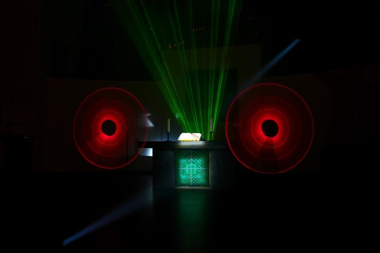 Photo illuminated lights in darkroom