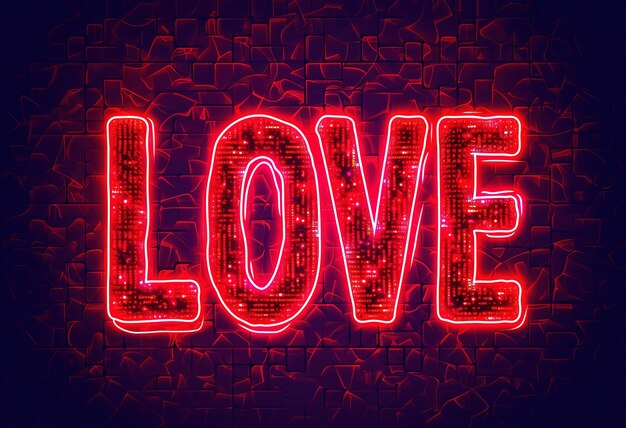 Illuminated love sign with bright glowing neon lights a vibrant display of affection and romance