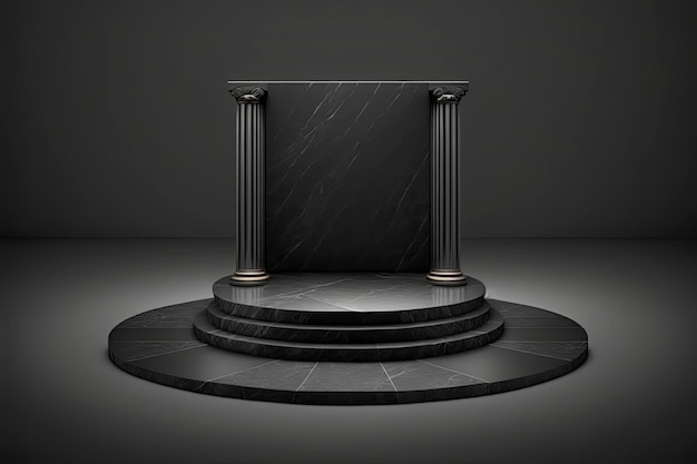 Illuminated marble pedestal with black background Generative AI
