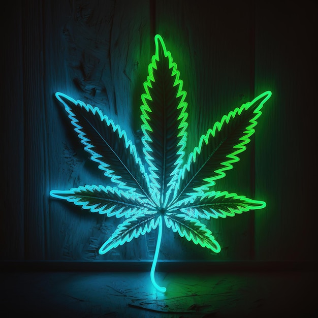 Illuminated marijuana leaf in neon perfect for cannabisrelated designs Generative AI