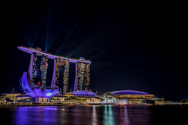 illuminated marina bay at night