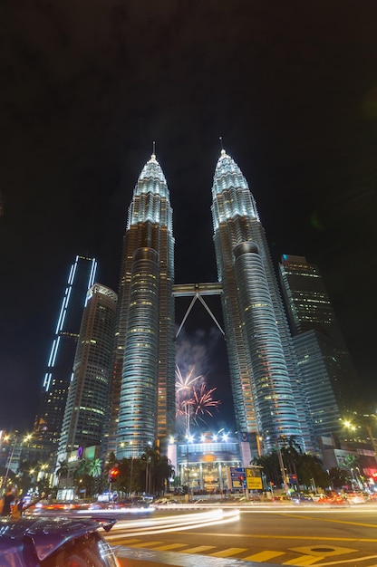 Illuminated modern buildings in city at night