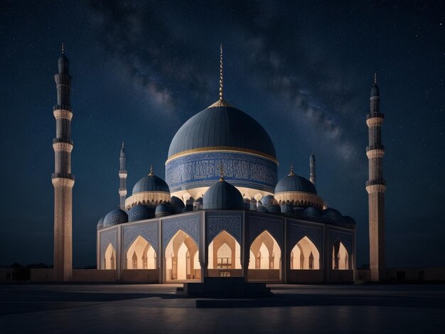 illuminated mosque at night in winter in kazan