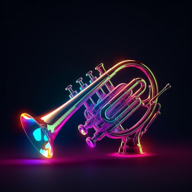 Photo illuminated neon trumpet a fusion of light and sound