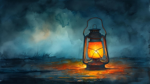 Illuminated old lantern with a moody background