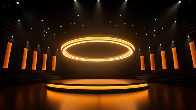 Illuminated orange light circle stage podium spotlight