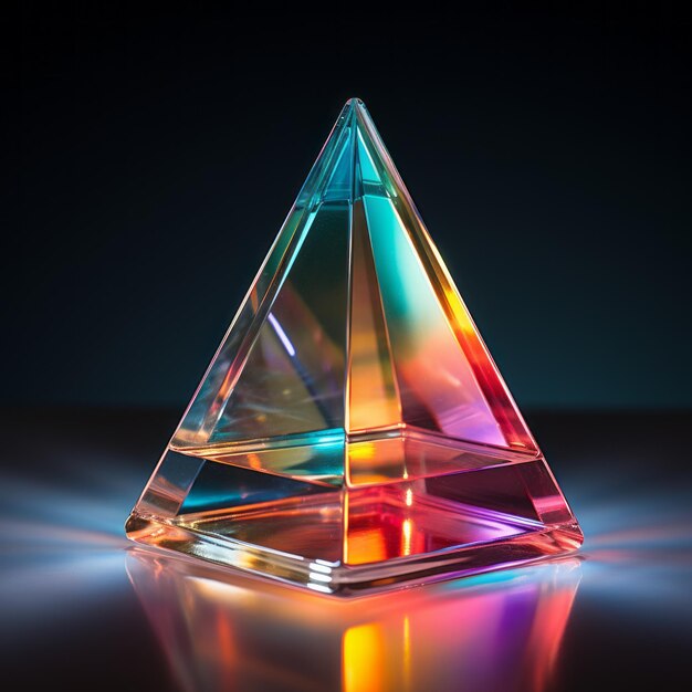 Фото Освещенная призма большой стеклянный треугольник с лучом света