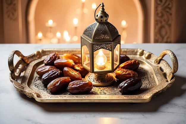 Illuminated Ramadan Antique Tray with Fanoos and Dates