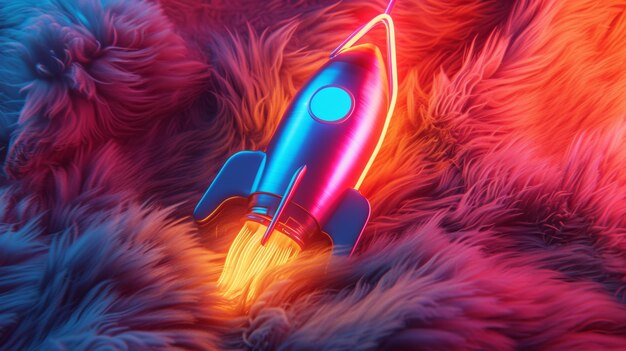 Photo illuminated rocket toy on fuzzy background