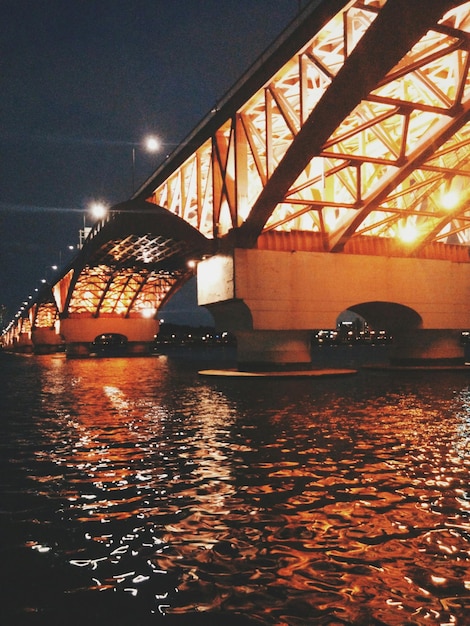 Photo illuminated seongsan bridge over han river against sky