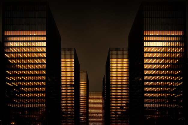 Photo illuminated skyscrapers at night