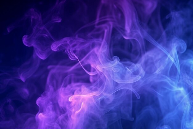 Photo illuminated smokefilled darkness with captivating purple and blue searchlights